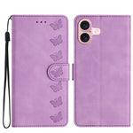 Handyhülle aus geprägtem Leder mit sieben Schmetterlingen, für iPhone 16e / 17e, für iPhone 17 Pro Max, für iPhone 17 Pro, für iPhone 17, für iPhone Air, für iPhone 16 Pro Max, für iPhone 16 Pro, für iPhone 16 Plus