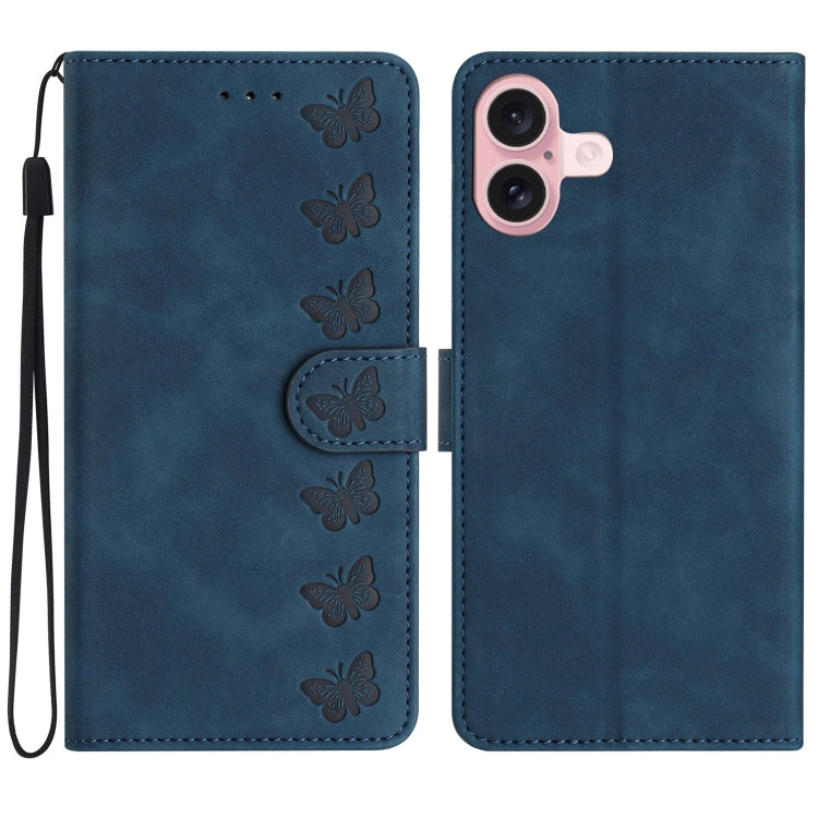 Handyhülle aus geprägtem Leder mit sieben Schmetterlingen, für iPhone 16e / 17e, für iPhone 17 Pro Max, für iPhone 17 Pro, für iPhone 17, für iPhone Air, für iPhone 16 Pro Max, für iPhone 16 Pro, für iPhone 16 Plus