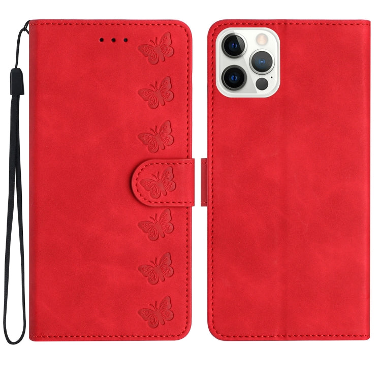 Handyhülle aus geprägtem Leder mit sieben Schmetterlingen, für iPhone 16e / 17e, für iPhone 17 Pro Max, für iPhone 17 Pro, für iPhone 17, für iPhone Air, für iPhone 16 Pro Max, für iPhone 16 Pro, für iPhone 16 Plus