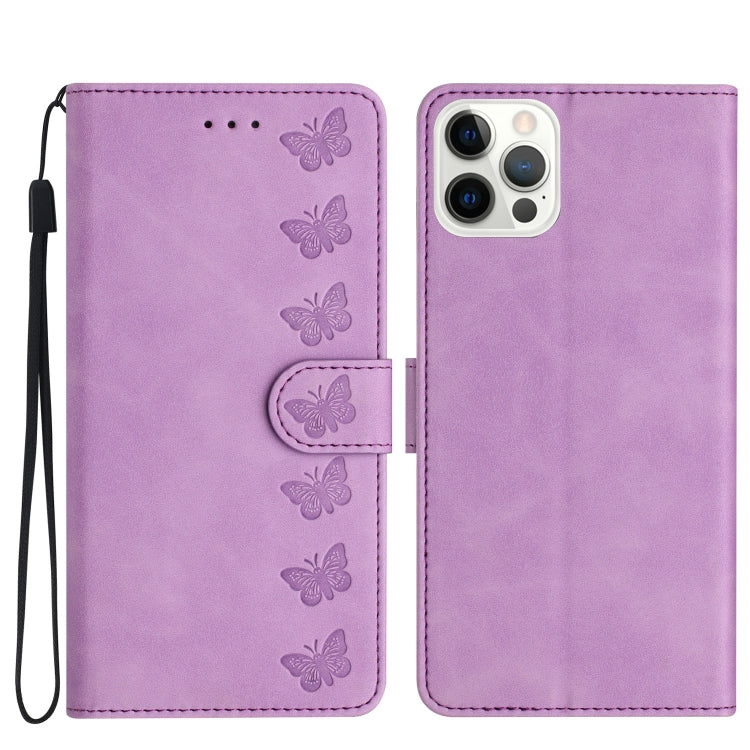 Handyhülle aus geprägtem Leder mit sieben Schmetterlingen, für iPhone 16e / 17e, für iPhone 17 Pro Max, für iPhone 17 Pro, für iPhone 17, für iPhone Air, für iPhone 16 Pro Max, für iPhone 16 Pro, für iPhone 16 Plus