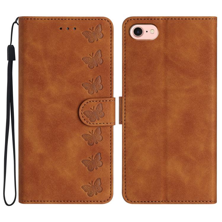 Handyhülle aus geprägtem Leder mit sieben Schmetterlingen, für iPhone 16e / 17e, für iPhone 17 Pro Max, für iPhone 17 Pro, für iPhone 17, für iPhone Air, für iPhone 16 Pro Max, für iPhone 16 Pro, für iPhone 16 Plus