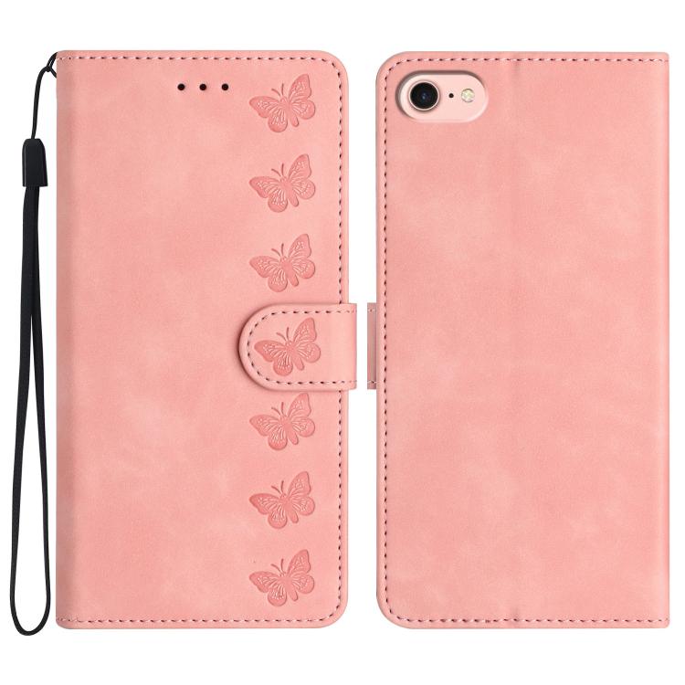 Handyhülle aus geprägtem Leder mit sieben Schmetterlingen, für iPhone 16e / 17e, für iPhone 17 Pro Max, für iPhone 17 Pro, für iPhone 17, für iPhone Air, für iPhone 16 Pro Max, für iPhone 16 Pro, für iPhone 16 Plus