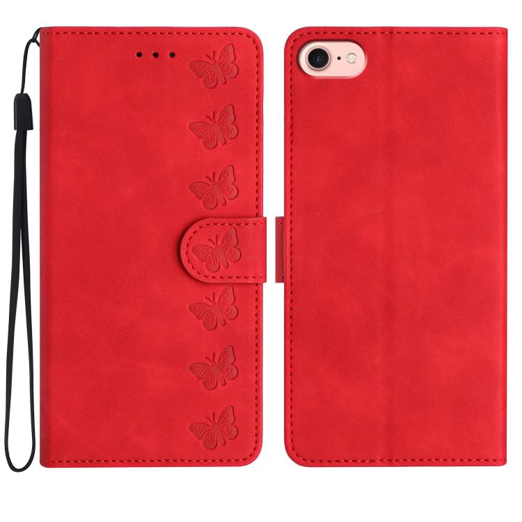 Handyhülle aus geprägtem Leder mit sieben Schmetterlingen, für iPhone 16e / 17e, für iPhone 17 Pro Max, für iPhone 17 Pro, für iPhone 17, für iPhone Air, für iPhone 16 Pro Max, für iPhone 16 Pro, für iPhone 16 Plus