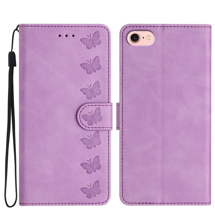 Handyhülle aus geprägtem Leder mit sieben Schmetterlingen, für iPhone 16e / 17e, für iPhone 17 Pro Max, für iPhone 17 Pro, für iPhone 17, für iPhone Air, für iPhone 16 Pro Max, für iPhone 16 Pro, für iPhone 16 Plus