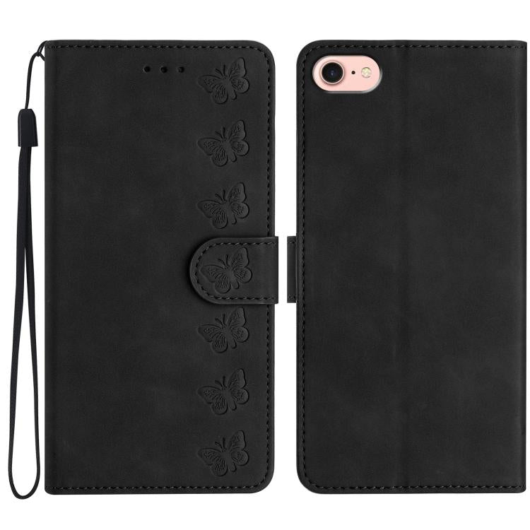 Handyhülle aus geprägtem Leder mit sieben Schmetterlingen, für iPhone 16e / 17e, für iPhone 17 Pro Max, für iPhone 17 Pro, für iPhone 17, für iPhone Air, für iPhone 16 Pro Max, für iPhone 16 Pro, für iPhone 16 Plus