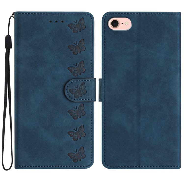 Handyhülle aus geprägtem Leder mit sieben Schmetterlingen, für iPhone 16e / 17e, für iPhone 17 Pro Max, für iPhone 17 Pro, für iPhone 17, für iPhone Air, für iPhone 16 Pro Max, für iPhone 16 Pro, für iPhone 16 Plus