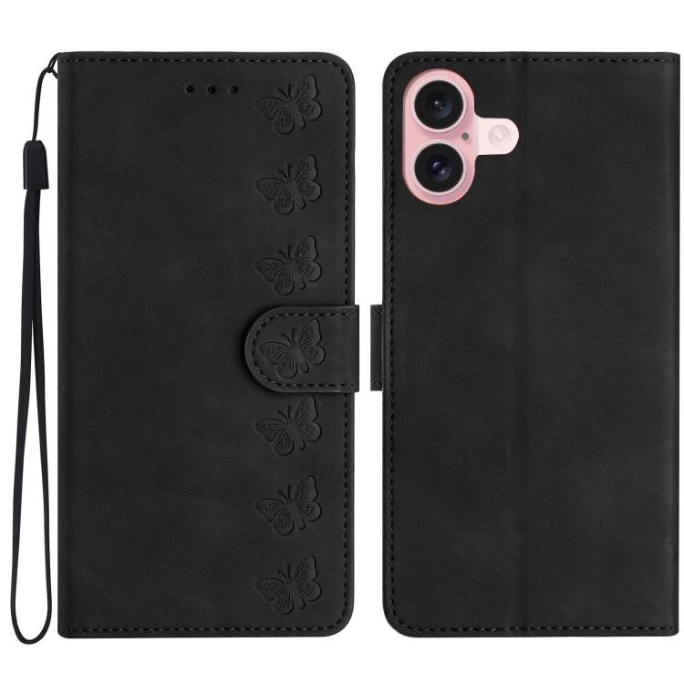 Handyhülle aus geprägtem Leder mit sieben Schmetterlingen, für iPhone 16e / 17e, für iPhone 17 Pro Max, für iPhone 17 Pro, für iPhone 17, für iPhone Air, für iPhone 16 Pro Max, für iPhone 16 Pro, für iPhone 16 Plus