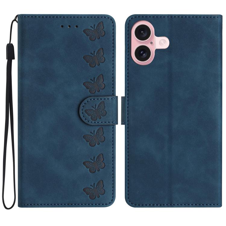 Handyhülle aus geprägtem Leder mit sieben Schmetterlingen, für iPhone 16e / 17e, für iPhone 17 Pro Max, für iPhone 17 Pro, für iPhone 17, für iPhone Air, für iPhone 16 Pro Max, für iPhone 16 Pro, für iPhone 16 Plus