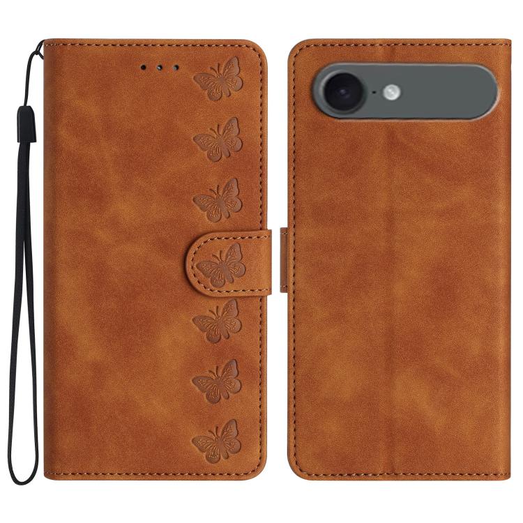 Handyhülle aus geprägtem Leder mit sieben Schmetterlingen, für iPhone 16e / 17e, für iPhone 17 Pro Max, für iPhone 17 Pro, für iPhone 17, für iPhone Air, für iPhone 16 Pro Max, für iPhone 16 Pro, für iPhone 16 Plus