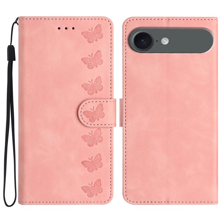 Handyhülle aus geprägtem Leder mit sieben Schmetterlingen, für iPhone 16e / 17e, für iPhone 17 Pro Max, für iPhone 17 Pro, für iPhone 17, für iPhone Air, für iPhone 16 Pro Max, für iPhone 16 Pro, für iPhone 16 Plus