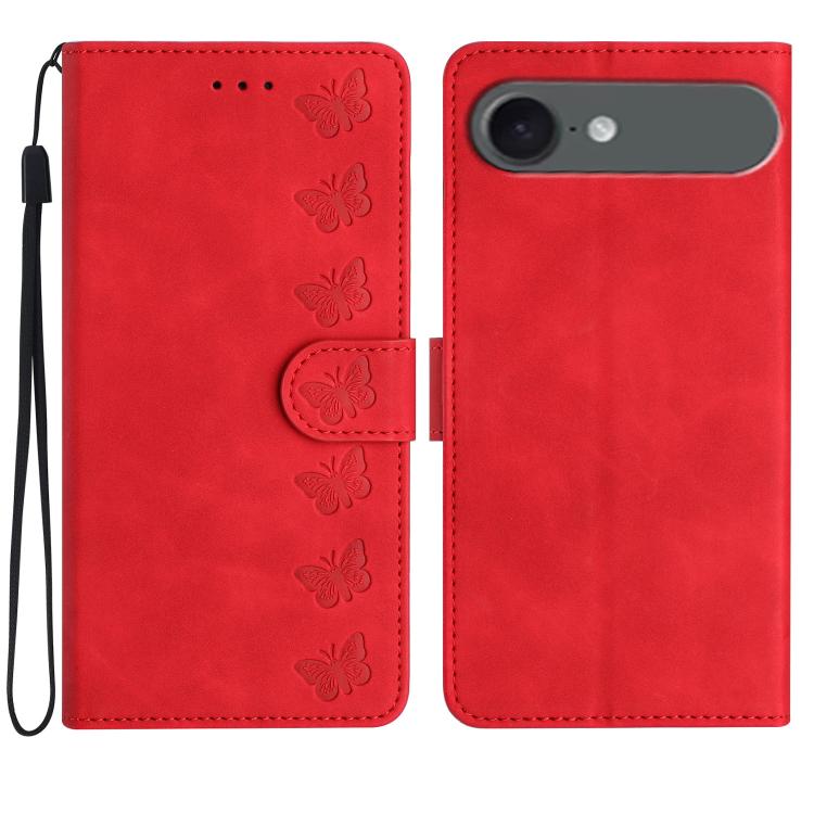 Handyhülle aus geprägtem Leder mit sieben Schmetterlingen, für iPhone 16e / 17e, für iPhone 17 Pro Max, für iPhone 17 Pro, für iPhone 17, für iPhone Air, für iPhone 16 Pro Max, für iPhone 16 Pro, für iPhone 16 Plus