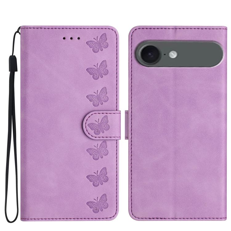 Handyhülle aus geprägtem Leder mit sieben Schmetterlingen, für iPhone 16e / 17e, für iPhone 17 Pro Max, für iPhone 17 Pro, für iPhone 17, für iPhone Air, für iPhone 16 Pro Max, für iPhone 16 Pro, für iPhone 16 Plus