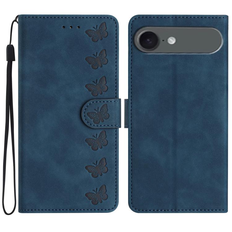 Handyhülle aus geprägtem Leder mit sieben Schmetterlingen, für iPhone 16e / 17e, für iPhone 17 Pro Max, für iPhone 17 Pro, für iPhone 17, für iPhone Air, für iPhone 16 Pro Max, für iPhone 16 Pro, für iPhone 16 Plus