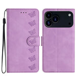 Handyhülle aus geprägtem Leder mit sieben Schmetterlingen, für iPhone 16e / 17e, für iPhone 17 Pro Max, für iPhone 17 Pro, für iPhone 17, für iPhone Air, für iPhone 16 Pro Max, für iPhone 16 Pro, für iPhone 16 Plus