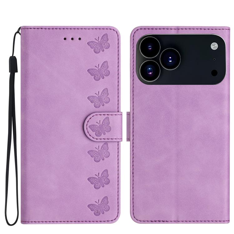 Handyhülle aus geprägtem Leder mit sieben Schmetterlingen, für iPhone 16e / 17e, für iPhone 17 Pro Max, für iPhone 17 Pro, für iPhone 17, für iPhone Air, für iPhone 16 Pro Max, für iPhone 16 Pro, für iPhone 16 Plus