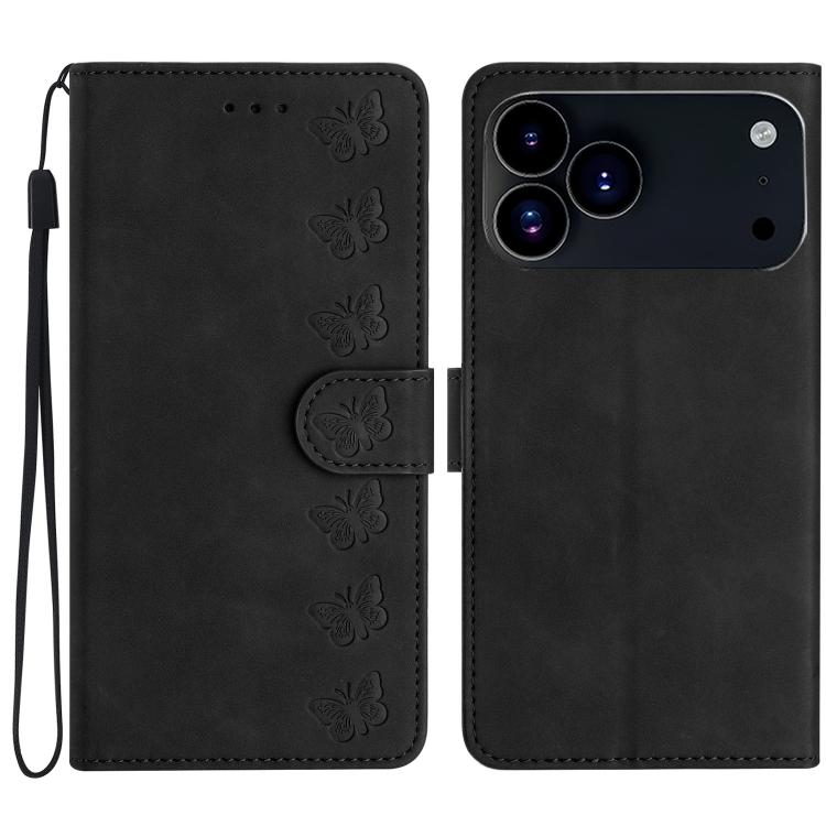 Handyhülle aus geprägtem Leder mit sieben Schmetterlingen, für iPhone 16e / 17e, für iPhone 17 Pro Max, für iPhone 17 Pro, für iPhone 17, für iPhone Air, für iPhone 16 Pro Max, für iPhone 16 Pro, für iPhone 16 Plus