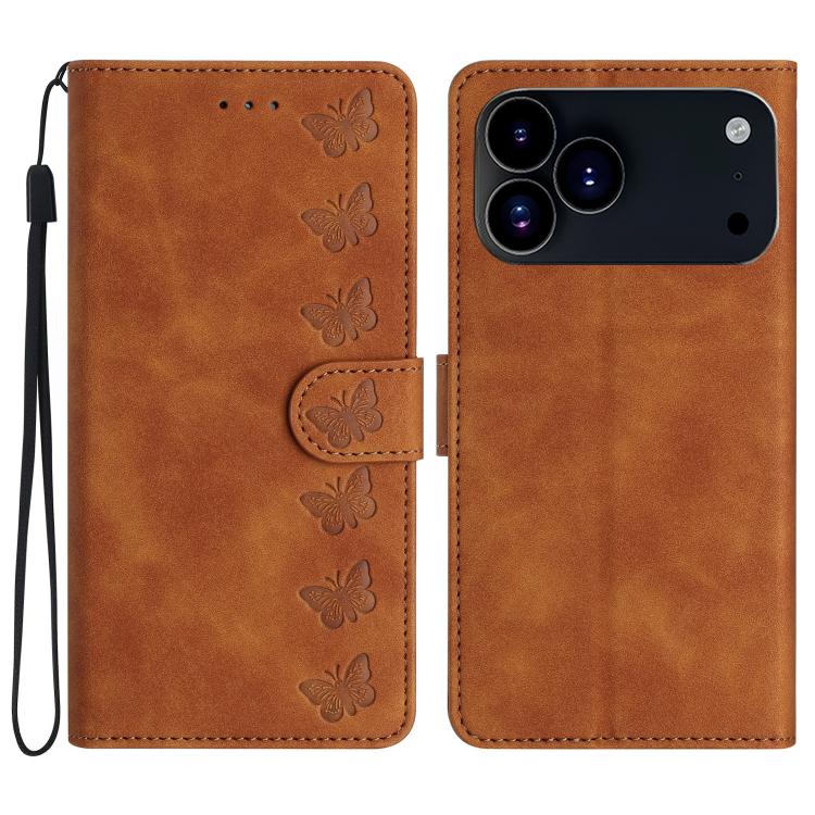Handyhülle aus geprägtem Leder mit sieben Schmetterlingen, für iPhone 16e / 17e, für iPhone 17 Pro Max, für iPhone 17 Pro, für iPhone 17, für iPhone Air, für iPhone 16 Pro Max, für iPhone 16 Pro, für iPhone 16 Plus