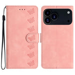 Handyhülle aus geprägtem Leder mit sieben Schmetterlingen, für iPhone 16e / 17e, für iPhone 17 Pro Max, für iPhone 17 Pro, für iPhone 17, für iPhone Air, für iPhone 16 Pro Max, für iPhone 16 Pro, für iPhone 16 Plus