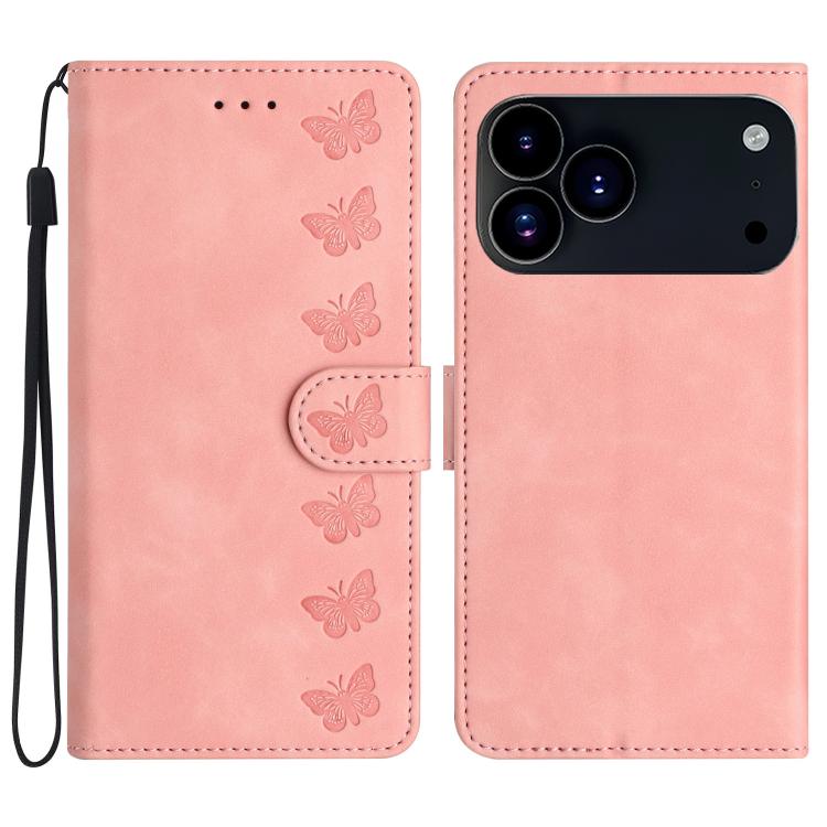 Handyhülle aus geprägtem Leder mit sieben Schmetterlingen, für iPhone 16e / 17e, für iPhone 17 Pro Max, für iPhone 17 Pro, für iPhone 17, für iPhone Air, für iPhone 16 Pro Max, für iPhone 16 Pro, für iPhone 16 Plus