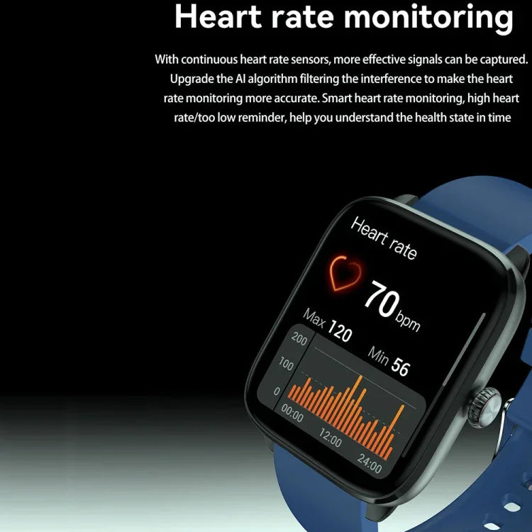 T20 Smartwatch mit 1,96 Zoll (5 cm) Durchmesser, IP67 wasserdicht, Silikonarmband, unterstützt Dual-Mode-Bluetooth-Anrufe und Herzfrequenzmessung