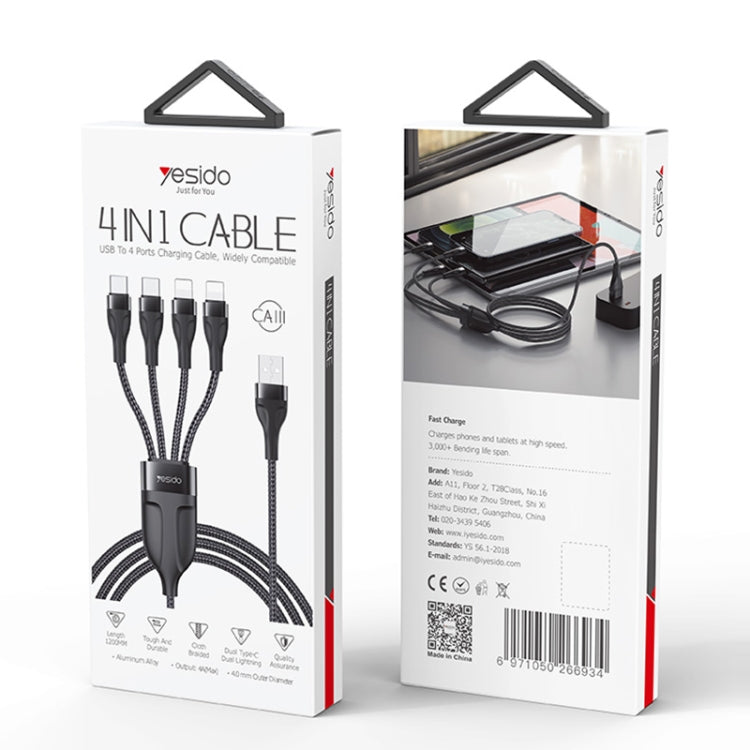 YESIDO CA111 1,2m 4A USB zu Dual Type-C + Dual 8 Pin Ladekabel, CA111