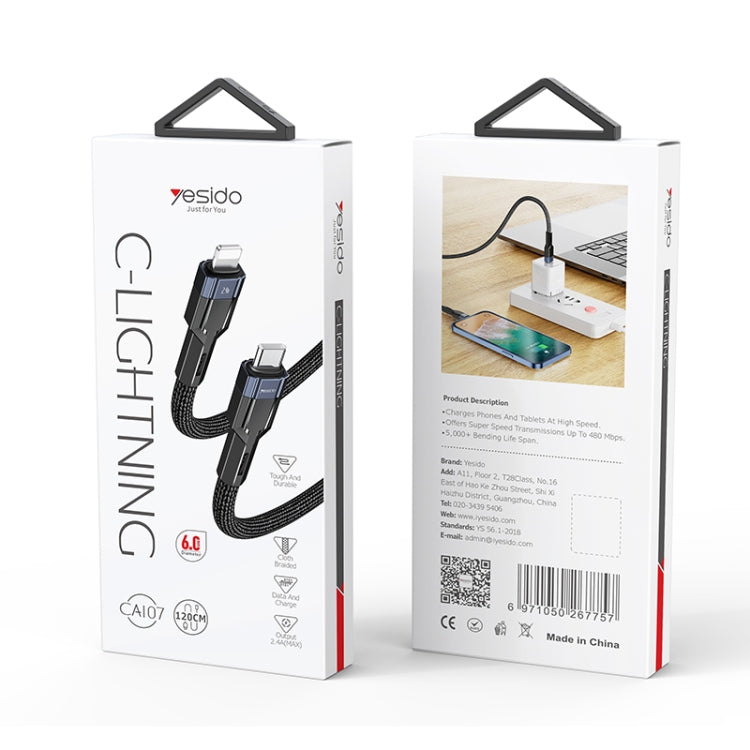 YESIDO CA107 1,2m 2.4A USB-C / Type-C auf 8 Pin OD0.6 Ladedatenkabel, CA107