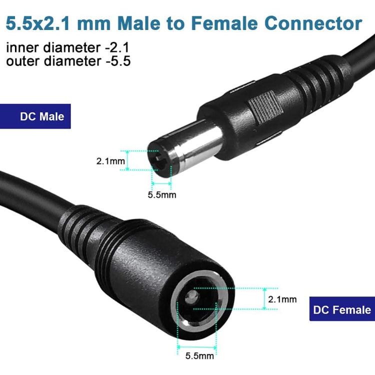 5,5 x 2,1mm Buchse-zu-Stecker DC Stromverlängerungskabel, 1m, 1,5m, 3m, 5m, 10m