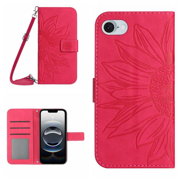Skin Feel Sun Flower Embossed Flip Leather Phone Case with Lanyard, For iPhone 17e / 16e, For iPhone 17 Pro Max, For iPhone 17 Pro, For iPhone 17