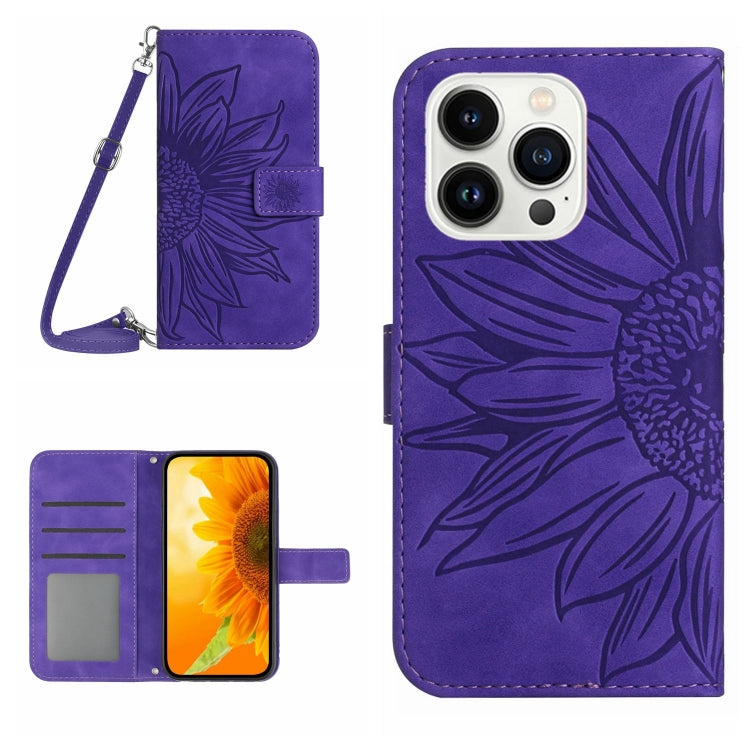 Skin Feel Sun Flower Embossed Flip Leather Phone Case with Lanyard, For iPhone Air, For iPhone 16 Pro Max, For iPhone 16 Pro, For iPhone 16 Plus