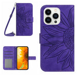 Skin Feel Sun Flower Embossed Flip Leather Phone Case with Lanyard, For iPhone Air, For iPhone 16 Pro Max, For iPhone 16 Pro, For iPhone 16 Plus