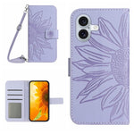 Skin Feel Sun Flower Embossed Flip Leather Phone Case with Lanyard, For iPhone Air, For iPhone 16 Pro Max, For iPhone 16 Pro, For iPhone 16 Plus