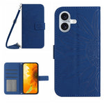 Skin Feel Sun Flower Embossed Flip Leather Phone Case with Lanyard, For iPhone Air, For iPhone 16 Pro Max, For iPhone 16 Pro, For iPhone 16 Plus