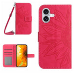 Skin Feel Sun Flower Embossed Flip Leather Phone Case with Lanyard, For iPhone Air, For iPhone 16 Pro Max, For iPhone 16 Pro, For iPhone 16 Plus