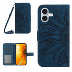 Skin Feel Sun Flower Embossed Flip Leather Phone Case with Lanyard, For iPhone 17e / 16e, For iPhone 17 Pro Max, For iPhone 17 Pro, For iPhone 17