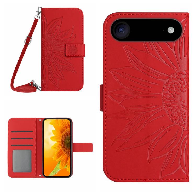 Skin Feel Sonnenblumen-Prägung Klapp-Leder-Handyhülle mit Trageschlaufe, Für iPhone Air, Für iPhone 16 Pro Max, Für iPhone 16 Pro, Für iPhone 16 Plus