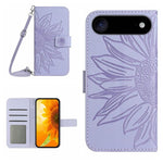 Skin Feel Sun Flower Embossed Flip Leather Phone Case with Lanyard, For iPhone Air, For iPhone 16 Pro Max, For iPhone 16 Pro, For iPhone 16 Plus