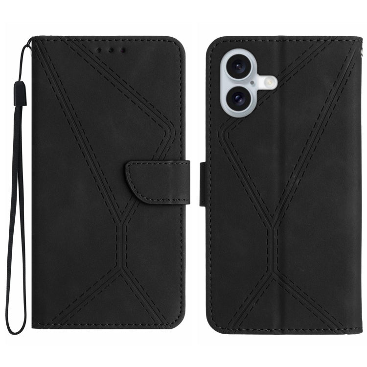 Handyhülle aus geprägtem Leder mit Ziernähten, für iPhone 17e / 16e, für iPhone 17 Pro Max, für iPhone 17 Pro, für iPhone 17, für iPhone Air, für iPhone 16 Pro Max, für iPhone 16 Pro, für iPhone 16 Plus