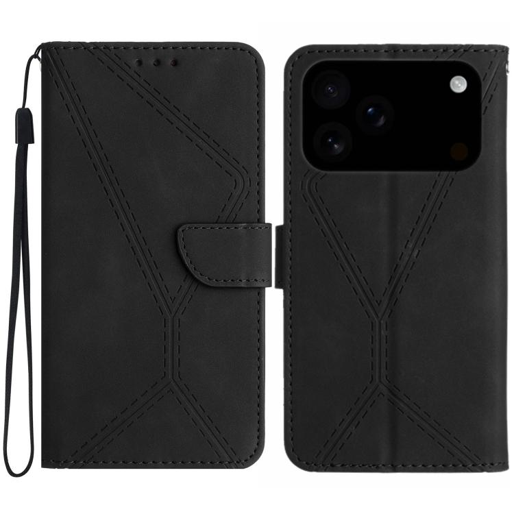 Handyhülle aus geprägtem Leder mit Ziernähten, für iPhone 17e / 16e, für iPhone 17 Pro Max, für iPhone 17 Pro, für iPhone 17, für iPhone Air, für iPhone 16 Pro Max, für iPhone 16 Pro, für iPhone 16 Plus