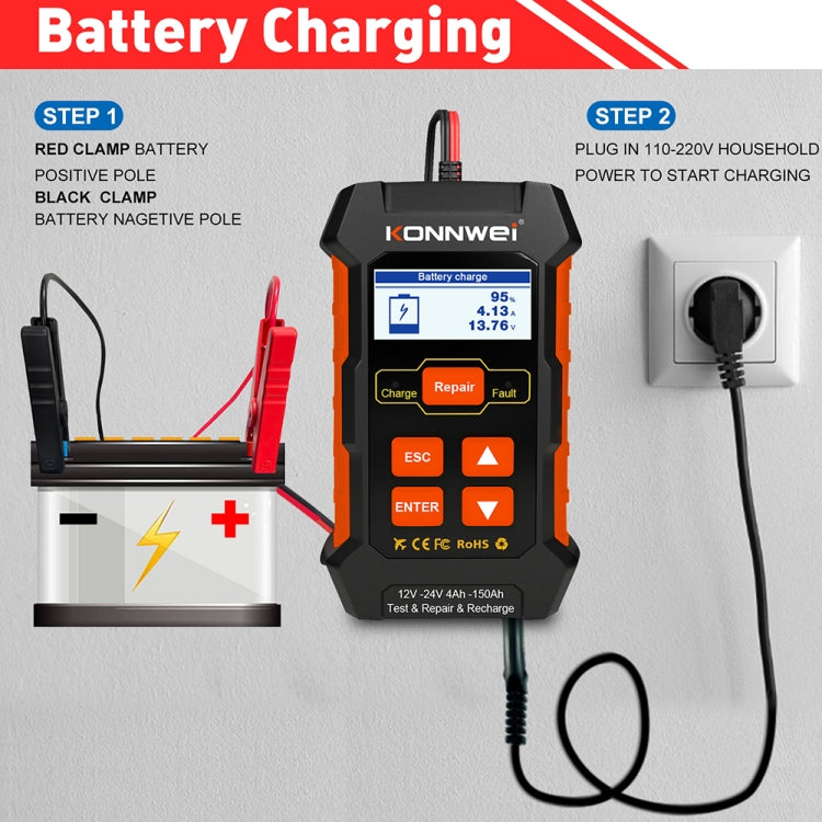 KONNWEI KW520 12V / 24V 3 in 1 Car Battery Tester with Detection & Repair & Charging Function, KW520
