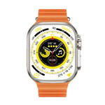 WS-E9 Ultra 2,2 Zoll IP67 wasserdichte Smartwatch mit Metallschnalle und Silikonarmband, unterstützt Herzfrequenzmessung und NFC, erhältlich in Schwarz, Orange und Blau.
