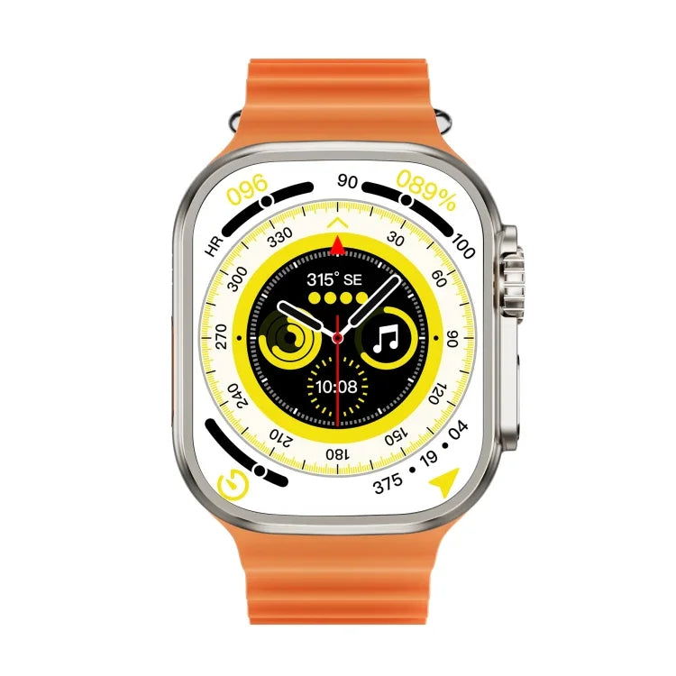 WS-E9 Ultra 2,2 Zoll IP67 wasserdichte Smartwatch mit Metallschnalle und Silikonarmband, unterstützt Herzfrequenzmessung und NFC, erhältlich in Schwarz, Orange und Blau.