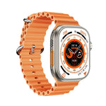WS-E9 Ultra 2,2 Zoll IP67 wasserdichte Smartwatch mit Metallschnalle und Silikonarmband, unterstützt Herzfrequenzmessung und NFC, erhältlich in Schwarz, Orange und Blau.