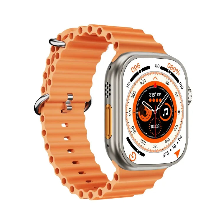 WS-E9 Ultra 2,2 Zoll IP67 wasserdichte Smartwatch mit Metallschnalle und Silikonarmband, unterstützt Herzfrequenzmessung und NFC, erhältlich in Schwarz, Orange und Blau.