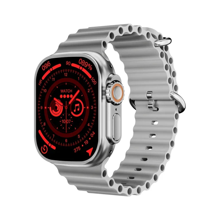 WS-E9 Ultra 2,2 Zoll IP67 wasserdichte Smartwatch mit Metallschnalle und Silikonarmband, unterstützt Herzfrequenzmessung und NFC, erhältlich in Schwarz, Orange und Blau.