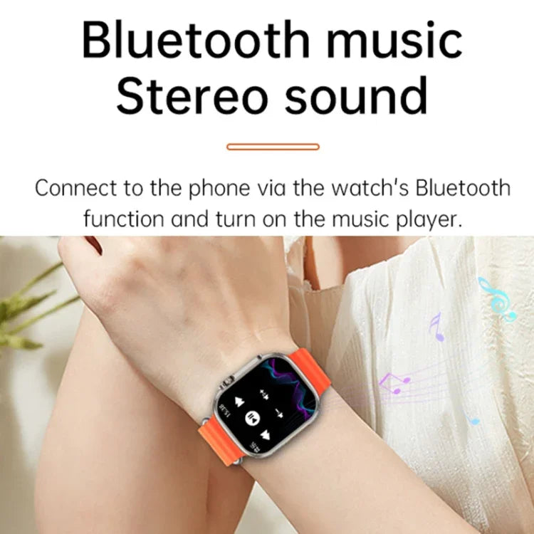 WS-E9 Ultra 2,2 Zoll IP67 wasserdichte Smartwatch mit Metallschnalle und Silikonarmband, unterstützt Herzfrequenzmessung und NFC, erhältlich in Schwarz, Orange und Blau.
