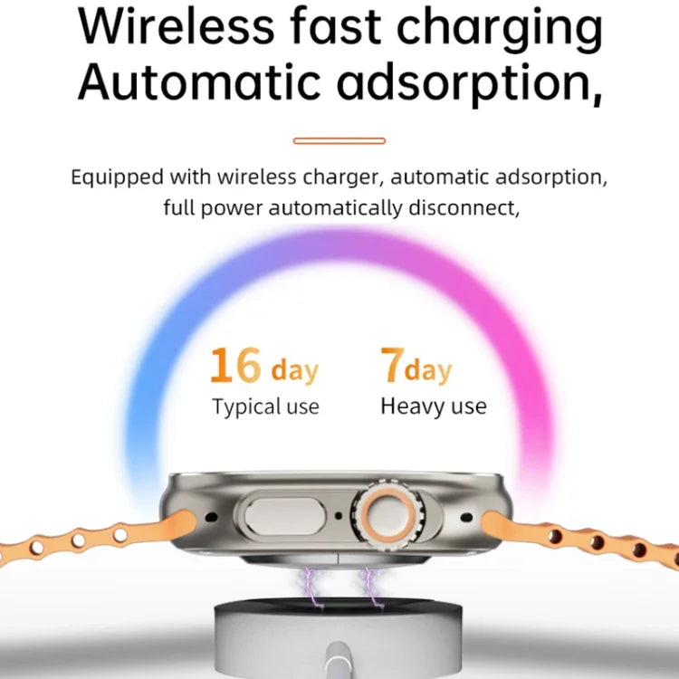 WS-E9 Ultra 2,2 Zoll IP67 wasserdichte Smartwatch mit Metallschnalle und Silikonarmband, unterstützt Herzfrequenzmessung und NFC, erhältlich in Schwarz, Orange und Blau.