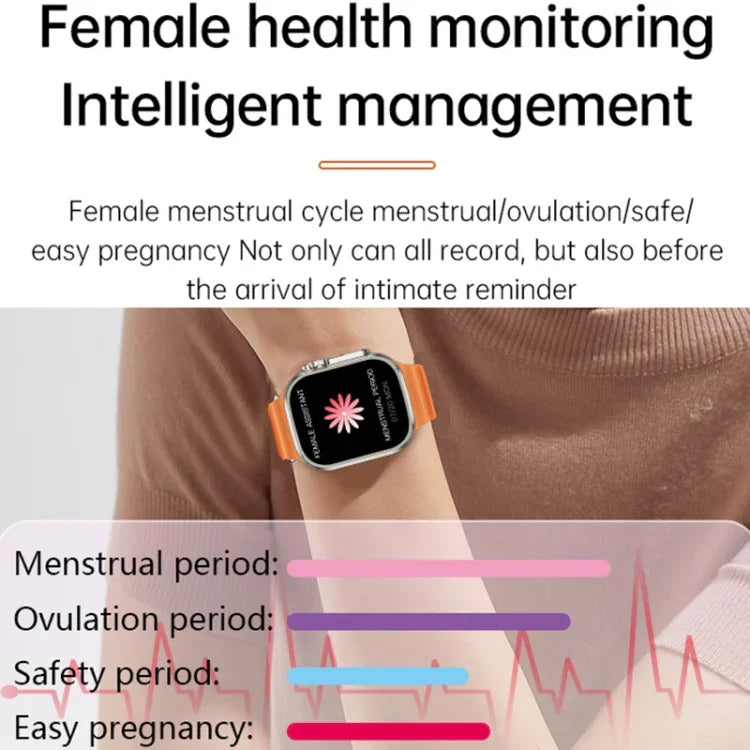 WS-E9 Ultra 2,2 Zoll IP67 wasserdichte Smartwatch mit Metallschnalle und Silikonarmband, unterstützt Herzfrequenzmessung und NFC, erhältlich in Schwarz, Orange und Blau.
