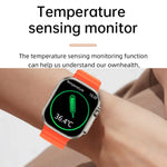 WS-E9 Ultra 2,2 Zoll IP67 wasserdichte Smartwatch mit Metallschnalle und Silikonarmband, unterstützt Herzfrequenzmessung und NFC, erhältlich in Schwarz, Orange und Blau.