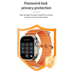 WS-E9 Ultra 2,2 Zoll IP67 wasserdichte Smartwatch mit Metallschnalle und Silikonarmband, unterstützt Herzfrequenzmessung und NFC, erhältlich in Schwarz, Orange und Blau.