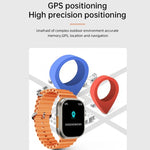 WS-E9 Ultra 2,2 Zoll IP67 wasserdichte Smartwatch mit Metallschnalle und Silikonarmband, unterstützt Herzfrequenzmessung und NFC, erhältlich in Schwarz, Orange und Blau.